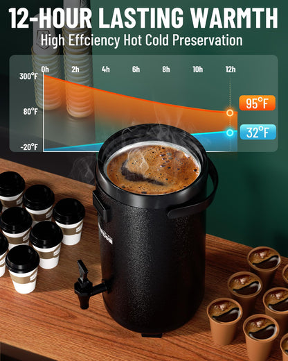 WantJoin Insulated Beverage Dispenser - 1-pack Thermal Hot and Cold Drink Dispenser with Spigot, Stainless Steel Premium 12 L/3.2 Gallon for Coffee & Hot tea,Cold Milk,Water,Juice (Black)