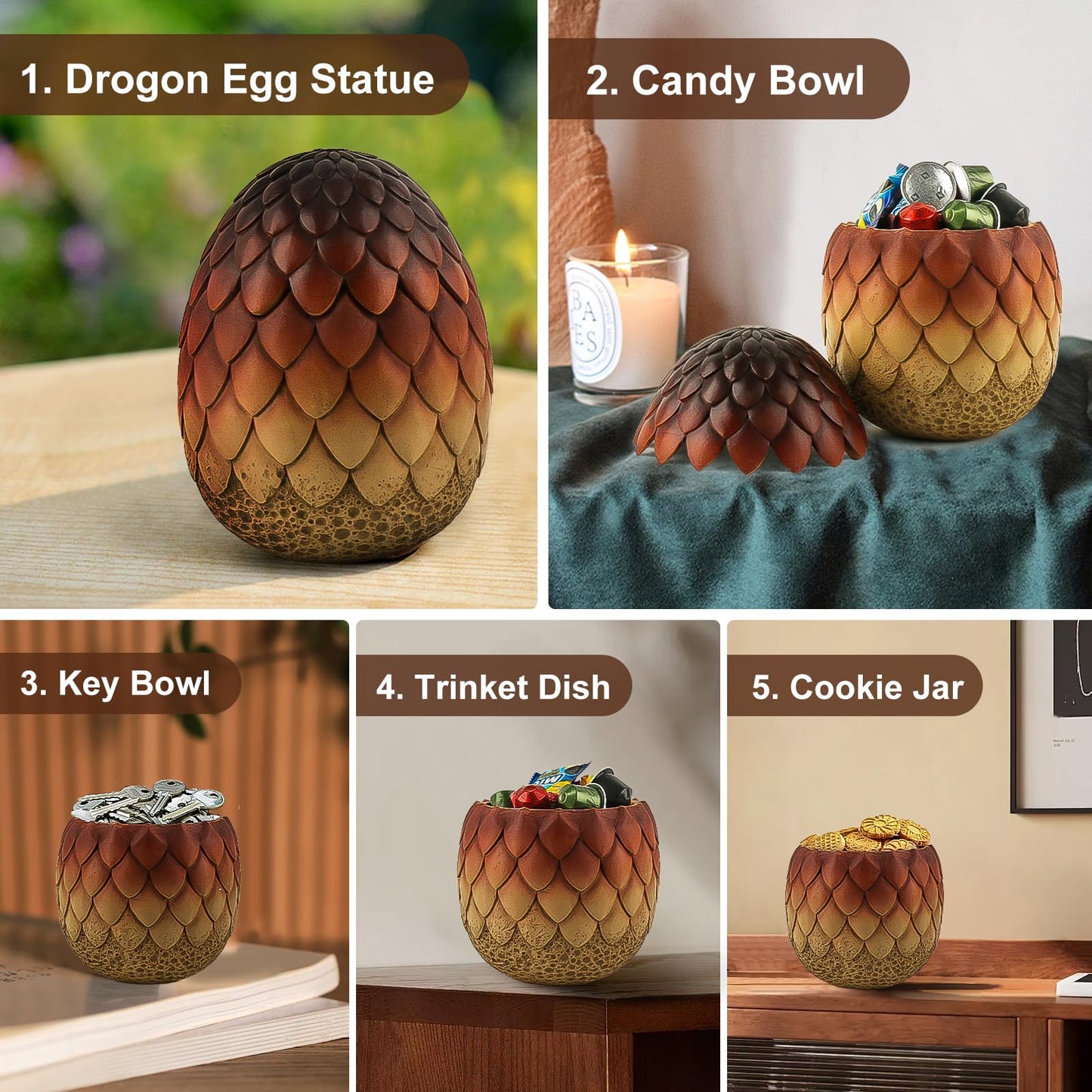 ehuoyan Large Halloween Candy Bowl Extra Large Dragon Egg Dish for Keys and Decorations Indoor Halloween Decor Red