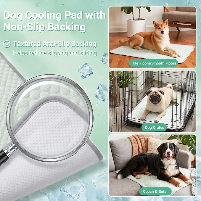 PatiencET Dog Cooling Mat, 22 x 28 in No-Gel Cooling Pad for Small Dogs, Puppies and Cats, Cool Touch Pet Mat with Ice-Dot Texture, Washable Summer Crate Pad for Floor, Sofa, Car, Light Green