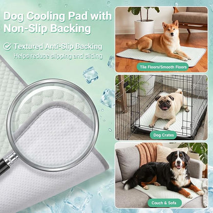 PatiencET Dog Cooling Mat, 22 x 28 in No-Gel Cooling Pad for Small Dogs, Puppies and Cats, Cool Touch Pet Mat with Ice-Dot Texture, Washable Summer Crate Pad for Floor, Sofa, Car, Light Green
