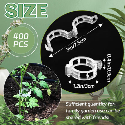 OJYUDD 400 Pcs White Plant Support Garden Clips,Plastic Tomato Vine Clips,Secured Climbing Plant Clip for Flower Vine Grape Twine Orchid