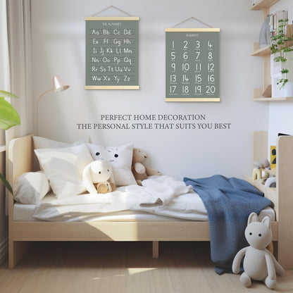 Numbers Alphabet Poster for Toddlers,Educational Wall Chart for Nursery Kids Learning, Homeschool & Playroom Decor and Bedroom for Wooden Hanger Frame Set of 2, 12x18 Inch - A02