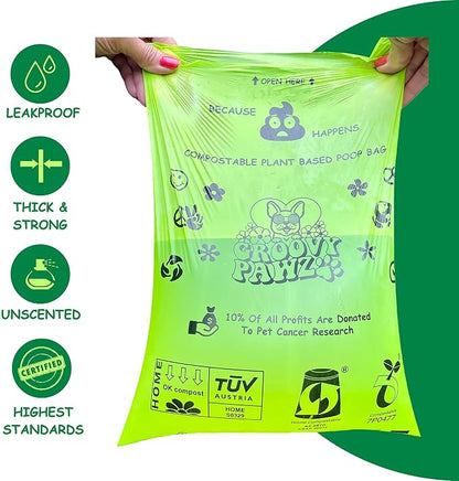 Certified Compostable Dog Poop Bags, 240 Count, Plant Based, Eco Friendly, Extra Strong, Leakproof, No Odor, Pet Supplies