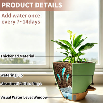MNKXL 12"/10"/9"/8" Self Watering Pots with Visual Water Window,Extra Large Self Watering Plant Pots with Drainage Holes & Saucers,Green Planters for Indoor Plants,4-Pack