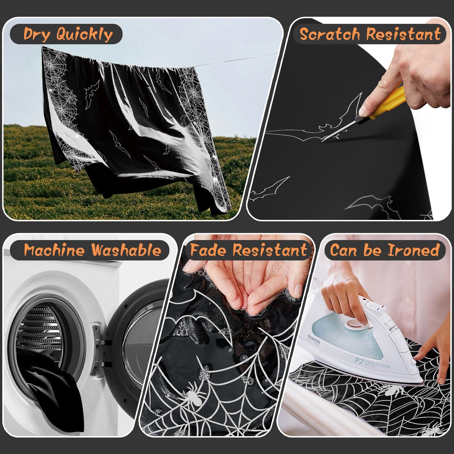 QIALETS 60x120 Inch Halloween Tablecloth Black Spider Web Hollow Bat Cobweb Table Covers for Outdoor Indoor Party Decorations