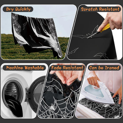 QIALETS 60x120 Inch Halloween Tablecloth Black Spider Web Hollow Bat Cobweb Table Covers for Outdoor Indoor Party Decorations