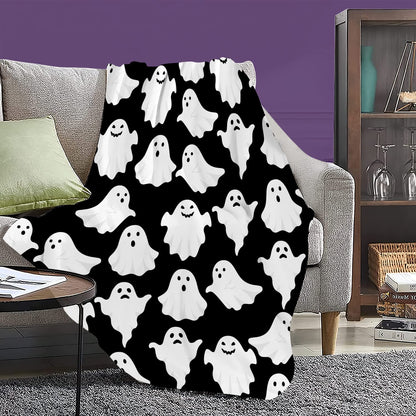 Jbralid Halloween Throw Blankets Funny Ghost Cute Halloween Spooky Black and White Throw Blanket Lightweight Cozy Flannel Blanket for Bedroom Living Rooms Couch Sofa Bed Home Decorations 60x80 Inch