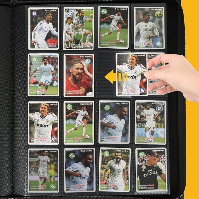 16 Pocket Ringless Side Loading Trading Card Binder, 1024 Cards PU Fixed Page Zipper Card Album for TCG Sports Game Cards, Not Fit Top Loaders (Dark Blue)