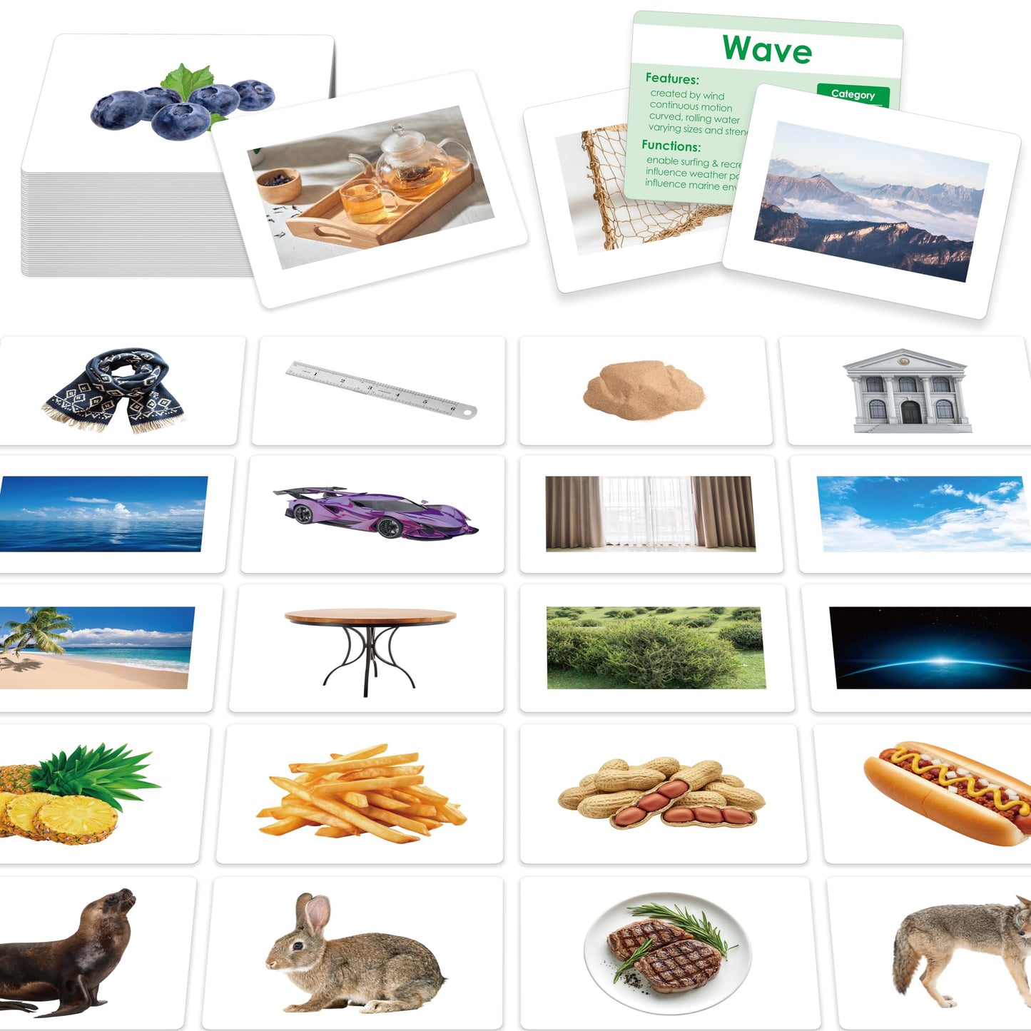 140 Noun Picture-Word Cards, Picture Flashcards Language Builder Visual Aid Speech Development Tool for Autism, ESL Teaching Material Non-Verbal Vocabulary Builder for Children, Kids, Adults (Level 2)