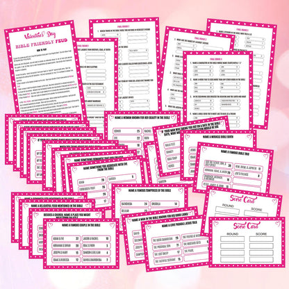 Humyoun Valentine's Day Friendly Feud Game with 2 Game Buzzers, Bible Feud Card Game for Family Game Night Fun Trivia Quiz Game for Party Office Class Groups Team