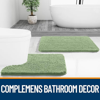 OLANLY Bathroom Runner Rugs 70x24, Soft Absorbent Chenille Bath Rugs, Rubber Backing Quick Dry, Machine Washable Long Bath Mats for Bathroom Floor, Tub and Shower, Home Decor Accessories, Sage Green