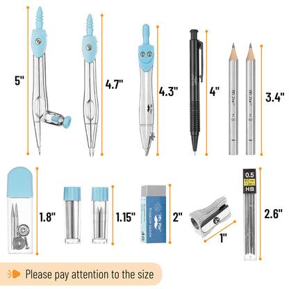 Mr. Pen- Geometry Set, 15 pcs, Light Blue, 6 Inch Swing Arm Protractor, Divider, Set Squares, Ruler, Compasses and Protractor