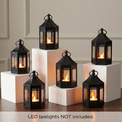 Vela Lanterns Tea Light Candle Holders, Mini Table Centerpieces, Black