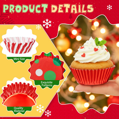 YooNotee 1000pcs Christmas Cupcake Liners Foil Baking Cups Muffin Cupcakes Wrappers Disposable Chocolate Cake Wrap Making Supplies for Holiday Xmas Party Supplies Decorations