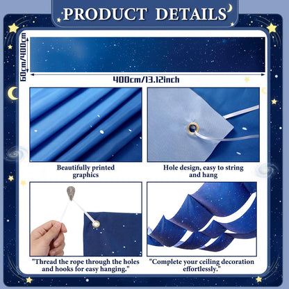 Relaxgiant 45 Pcs 2026 Space Celing Decoration for Classroom 24" x 13ft Galaxy Hanging Backdrop, Star Hanging Ornament, Solar System Paper Lanterns, Hooks for Kids Birthday VBS School Party Decor