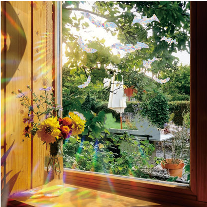 45PCS Halloween Bat Window Stickers Prevent Birds from Hitting Windows, Rainbow Sun Catcher Stickers No Glue Required, Non-Adhesive Reusable Vinyl Rainbow Stickers