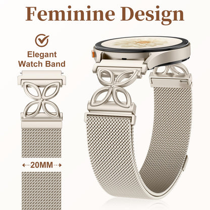 Getino Magnetic Metal Strap Compatible with Galaxy Watch 7 Band, Galaxy Watch 6 Classic Band FE 5 Pro 4 Active 2, 20mm Milanese Floral Dressy Wristband for Samsung Watch Bands Women 40mm 44mm 45mm