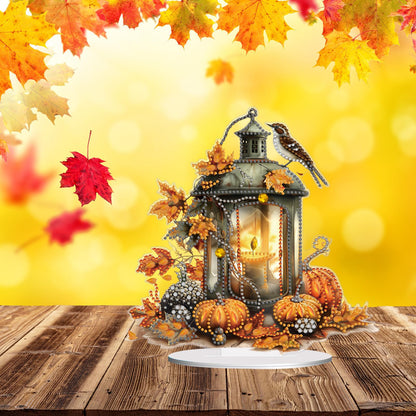 ARTopet DIY Diamond Desktop Ornament Autumn Special Shaped Crystal Diamond Art Painting Double Sided Pattern Single Sided Diamond Tabletop Ornaments Home Decor-Pumpkin Lantern