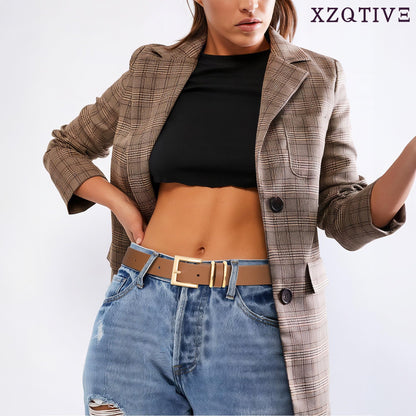XZQTIVE Women Leather Belt with Gold Square Buckle,Stylish & Durable Waist Belt for Jeans,Pants & Dresses,Adjustable Fit,Classic Fashion Accessory