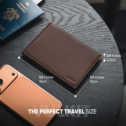 VULKIT Bilfold Passport Holder Leather RFID Blocking Passport Wallet with Hidden Pocket Slim Travel Documents Organizer for Men or Women (Passport, Card, Cash, Coin, SIM Card, Ticket)