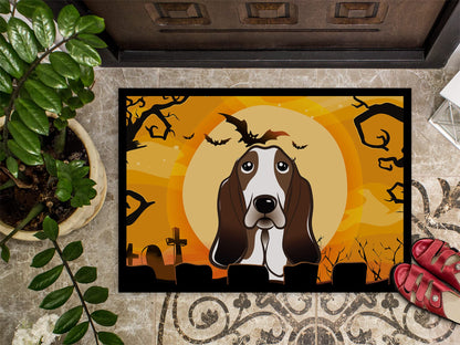 Caroline's Treasures BB1801MAT Halloween Basset Hound Doormat 18x27 Front Door Mat Indoor Outdoor Rugs for Entryway, Non Slip Washable Low Pile, 18H X 27W