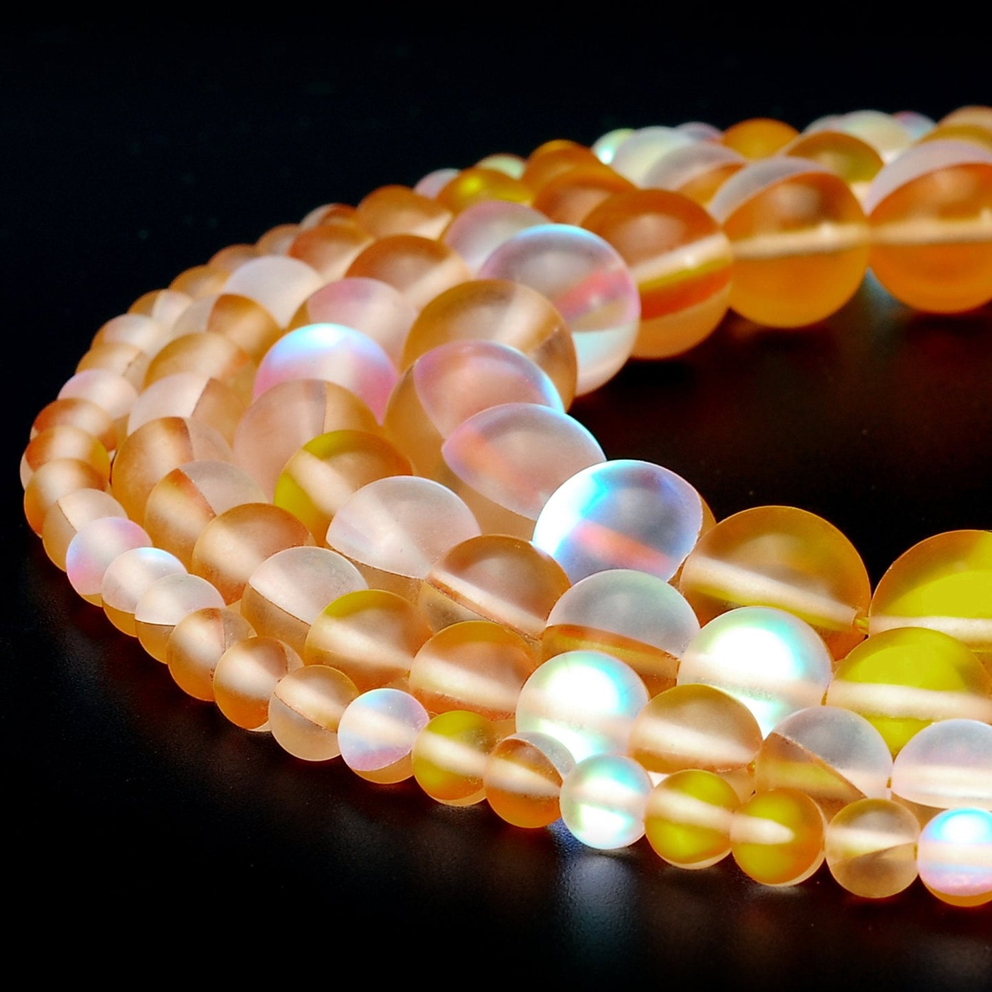 RUBYCA 6mm Round Moonstone Matte Crystal Glass Beads Aura for Jewelry Making Gold, 1 Strand
