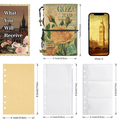 Leather Journal Notebook, Vintage Refillable Journal for Women Girls, Thick Blank Pages for Sketchbook, Planner, Diary, Travel Journals to Write in with Binder Pockets, Beautiful Journal Gift