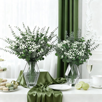 Suaycy 110pcs Mixed Faux Greenery: Real Touch Babys Breath Artificial Flowers Bulk, Eucalyptus Stems & Frosted Silver Dollar for Rustic Wedding Decor, Boho Farmhouse Table Centerpieces