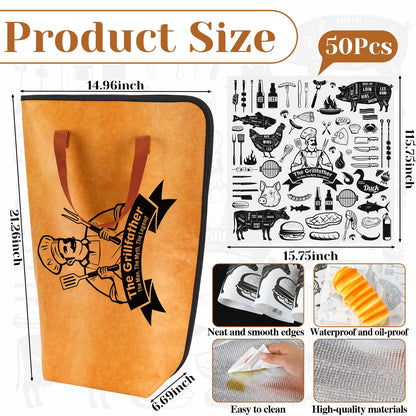 Frienda 21" BBQ Meat Resting Bag with 50 Sheets Butcher Paper, Insulated BBQ Blanket for Brisket, Leakproof Thermal Cooler Bag, Father's Day Smoker Accessories Grilling Gift for Men Dad(Yellow)