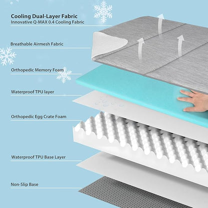 Cooling Dog Bed for Medium Dogs - Orthopedic Pet Beds with Memory Foam, QMAX>0.5, Waterproof Removable Washable Cover for Hot Weather, Gery, 30" L x 20" W x 3" H