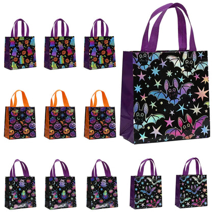 12Pcs Halloween Treat Bags, Medium Halloween Tote Gift Bags with Handles, Reusable Non-woven Bag for Candy Goodies Cookies Snacks, Trick-or-Treat or Horror-themed Party Favors Supplies(8.66 x 4.33 x 9.06 in)