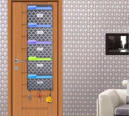homyfort Over the Door File Organizer, Hanging File Folders, Wall Organizers and Storage for Mail, Magazine, Notebooks, Planners, Office, Classroom, 5 Extra Large Pockets (Grey Lantern Pattern)