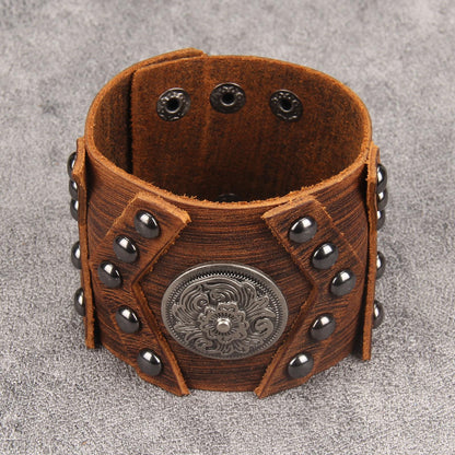 GelConnie Leather Cuff Bracelet Handmade Brown Leather Bracelets Studed Gothic Punk Mens Wrist Bracelet Wide Wristband