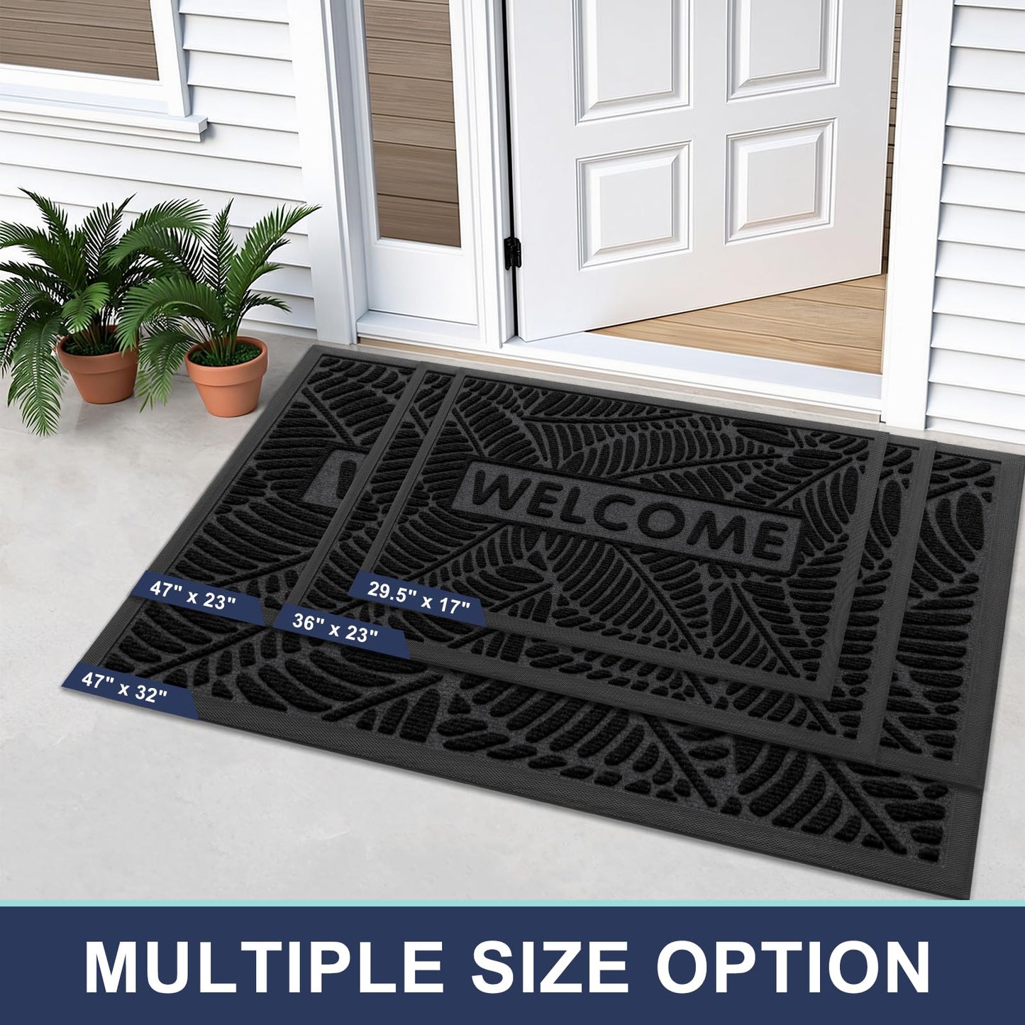 Smiry Welcome Mat Indoor Outdoor, All-Season Waterproof Front Door Mat, Sturdy Natural Rubber Doormat, Non-Slip, Easy Clean, Low Profile Dirt Trapper for Porch Patio Entrance, 29.5x17, Black