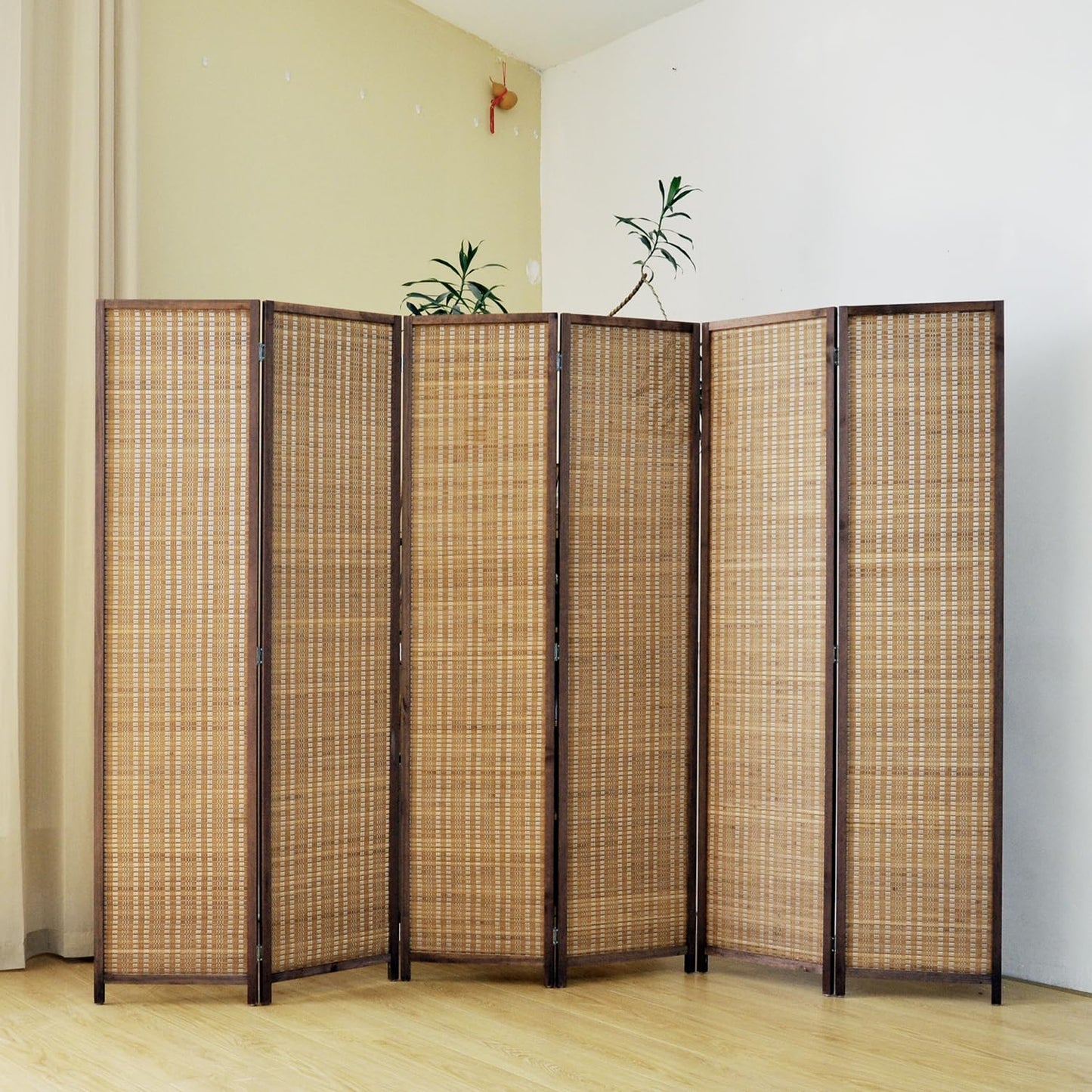 Pawlabay 6 Panel Bamboo Room Divider Screen,5.6 FT Tall Bamboo Divider Folding Panel Screen,Freestanding Panel Divider for Room Seperation,Brown