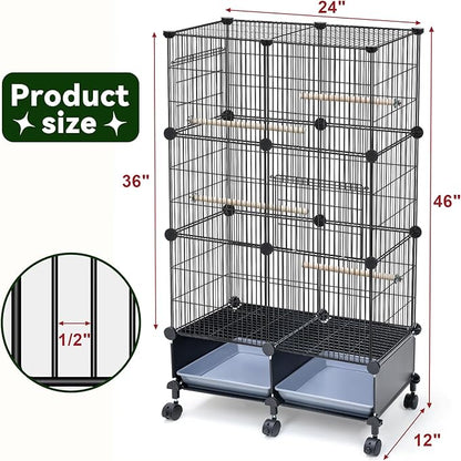 VISCOO Upgraded Encrypted 46-Inch Bird Cage, with Wooden Perches, Metal Parakeet Cage with Slide-Out Tray, Water Bottle&Feeder, Bird Cages for Parrot,Parakeets,Cockatiel,Lovebird,Small Mid-Sized Birds