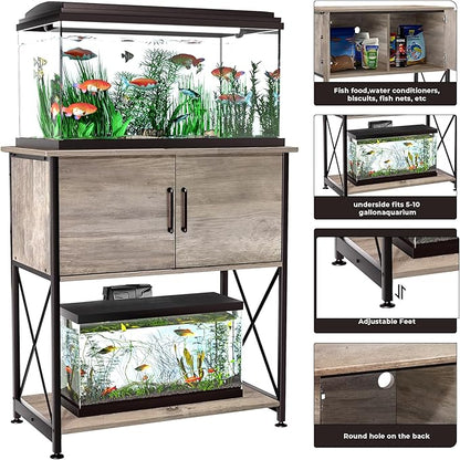 Herture 20-29 Gallon Aquarium Stand Metal Frame Fish Tank Stand with Cabinet Storage, for 20 Gallon Long Aquarium,30.7" L*16.5" W Tabletop,330LBS Capacity Grey PG01YGZ
