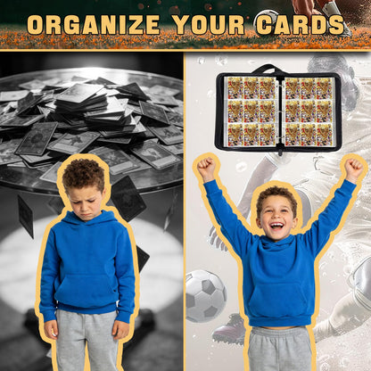 Soccer Card Binder 9 Pocket,Trading Card Binder Fits 900 Cards with 50 Removable Sleeves,Waterproof PU Leather 3-Ring Zipper Card Organizer,Portable Card Holder for Football Fans ＆ Collectors