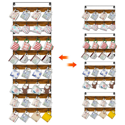 Rustic Wood Coffee Mug Rack - Wall Mount Cup Holder Shelf Storage for Kitchen, Home, Bar, Office (4 Pack, Holds 32 Mugs)