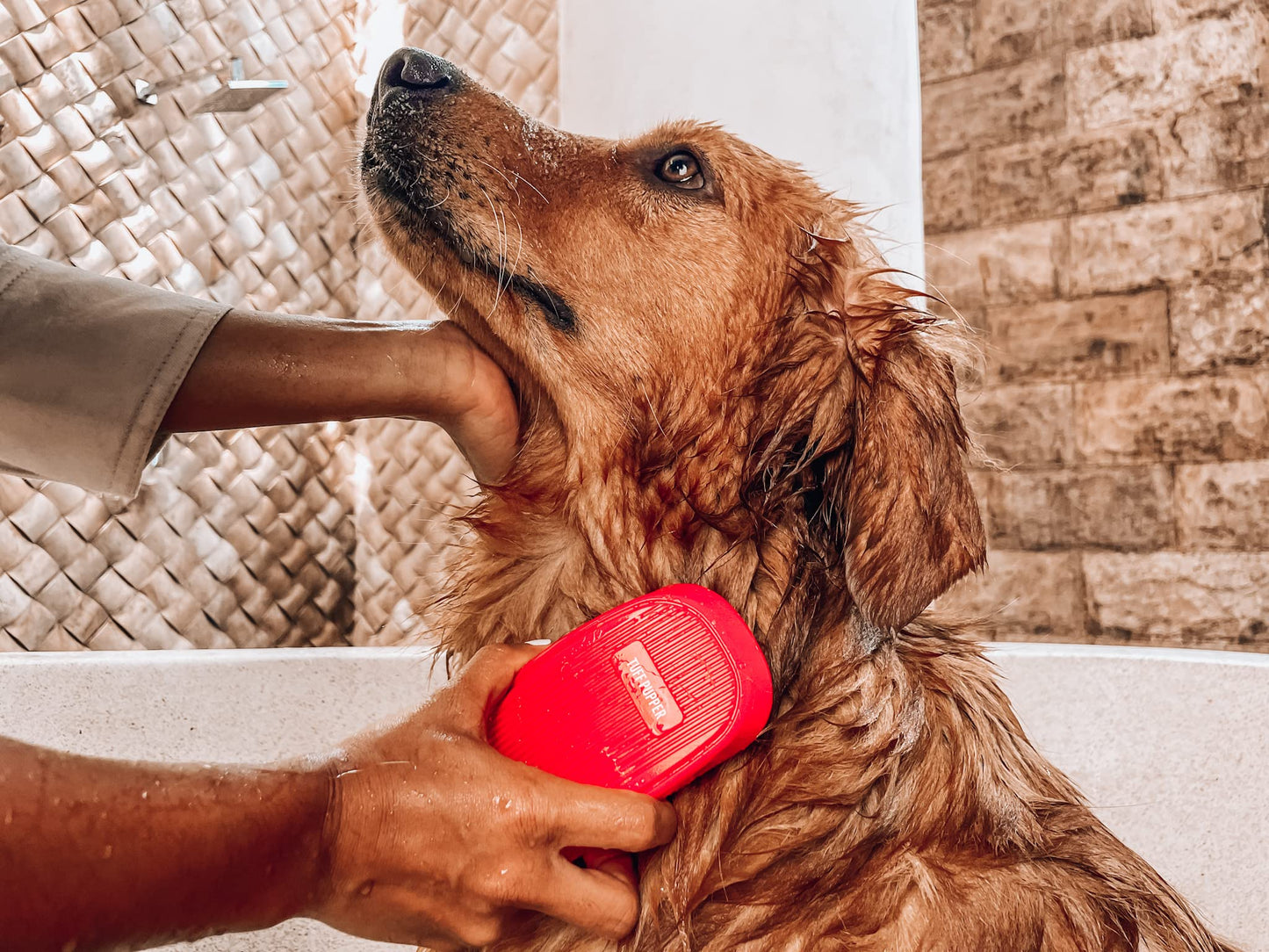 Tuff Pupper Dog Bath Brush, Silicone Pet Hair Remover Brush for Shampooing & Massaging Dogs, Dog Washing Brush with Soft Rubber Bristles Gently Removes Loose & Damaged Fur