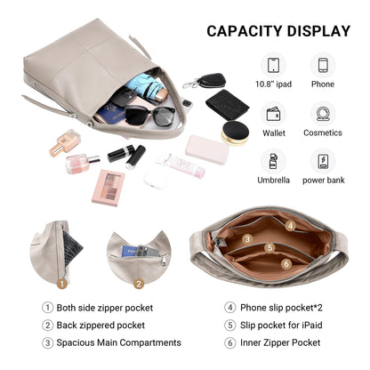 Morriloom Genuine Leather Hobo Bags for Women Crossbody Purses Work Tote Bag Designer Shoulder Handbags with 2 Straps, Gray