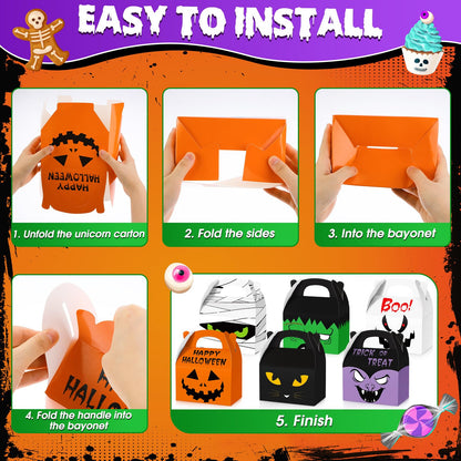 Zhanmai 30 Pcs Halloween Treat Boxes Halloween House Cardboard Goodie Boxes for Trick or Treat Halloween Party Favors Boxes with Handle for Halloween Party Supplies Kids Birthday
