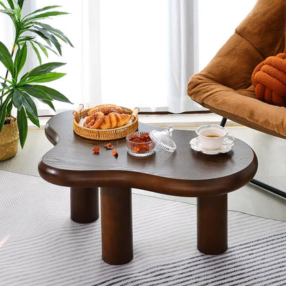 34"(L) Cloud Coffee Table, Modern Wood Coffee Table for Living Room, Accent Center Tables with 3 Legs, Small Tea Tables for Balcony, Patio, Bedroom, Walnut