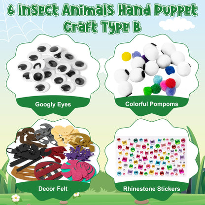 WATINC 6Pcs Hand Puppet Making Kit, Art Craft Felt Sock Puppet Toys, Creative DIY Make Your Own Pompoms Wiggle Googly Eyes Storytelling Role Play Party Supplies Gift for Girls Boys (Insect Animals B)