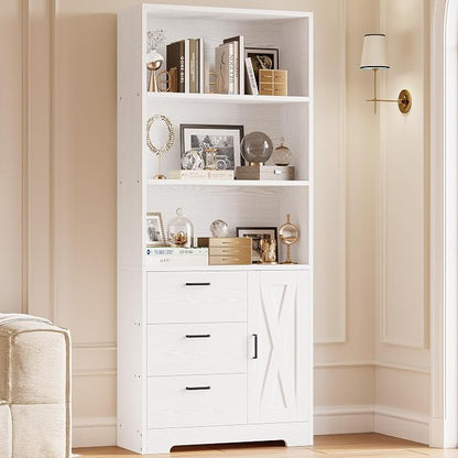 IRONCK Bookshelf with Doors and 3 Drawers, 71in Tall Bookcase with 3-Tier Shelves, for Living Room Entrance Hallway Home Office