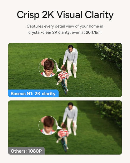 Baseus Wireless Outdoor N1 Add on Security Camera, Requires H1 HomeStation, 2K HD Clarity, 210-Day Battery Life, No Monthly Fee, 145° FOV, Color Night Vision and IP67
