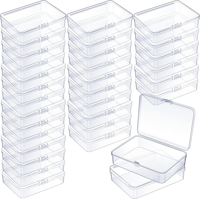 Jetec 30 Pieces Mini Plastic Clear Beads Storage Containers Box for Collecting Small Items, Beads, Jewelry, Business Cards, Game Pieces, Crafts (4.5 x 3.3 x 1.2 Inch)