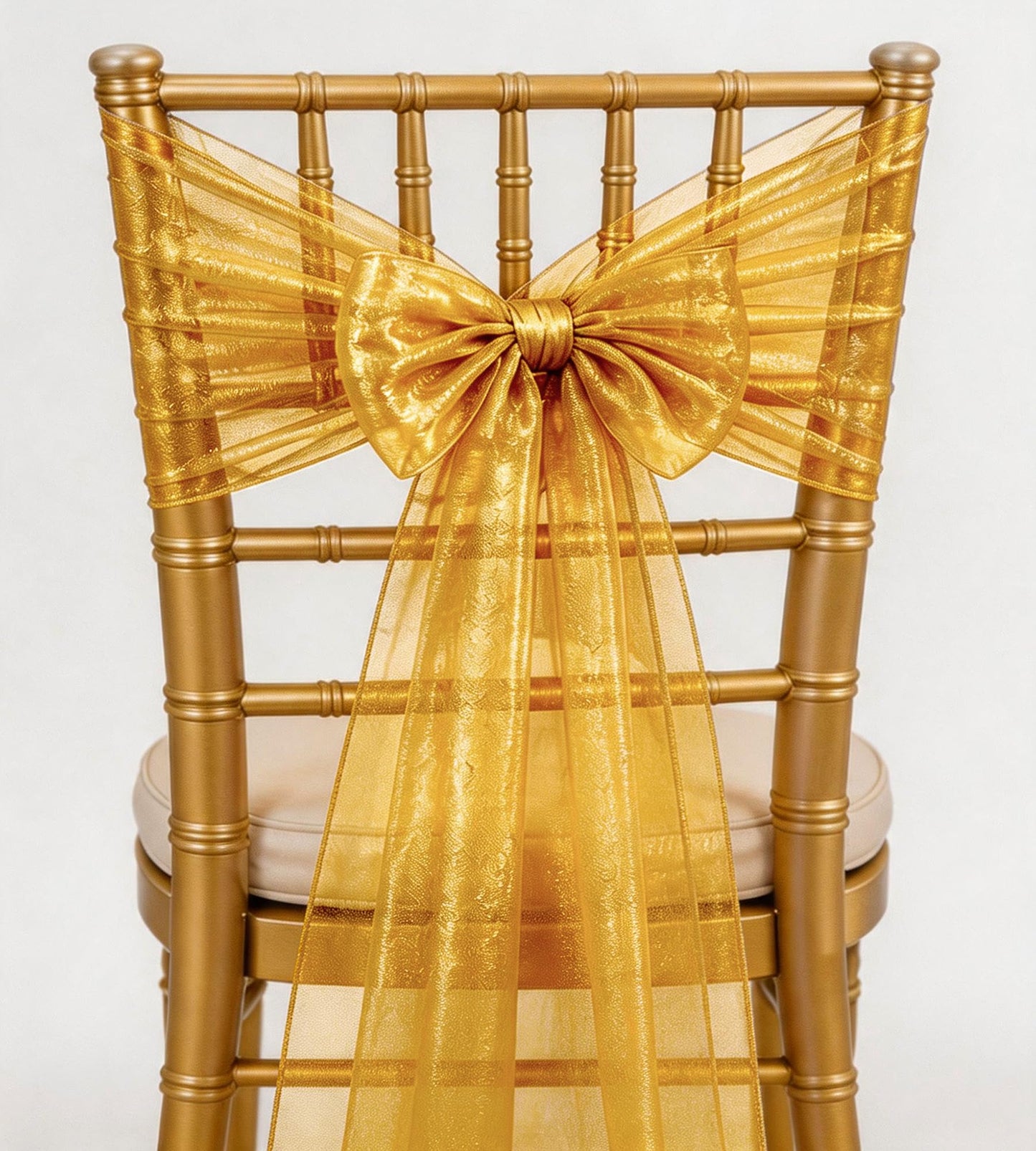 WENSINL Organza Gold Chair Sashes Bows 100 Pack 7x108 inches Sheer Chair Sash Ties for Wedding Party Birthday Banquets Restaurant Christmas Events Decoration (Gold)