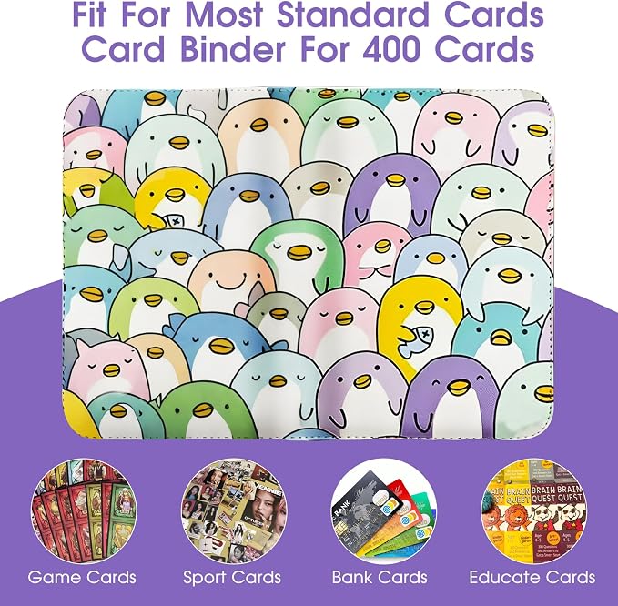 4-Pocket Card Binder with 50 Removable Pages, Holds 400 Cards | Fits trading, sports, gaming and collectible cards. Great for boys and girls to organize and protect collections(Penguin)