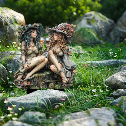WGKOMEGE Fairy Garden Stake Decor, Acrylic 2D Garden Fairy Decoration, Fairy Garden Accessories for Outdoor Indoor Yard Lawn Pot Plants (Two-Witches)